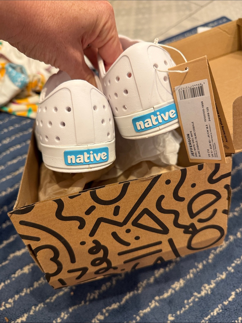 Native Jefferson Kids Sneakers in White with Blue Logo